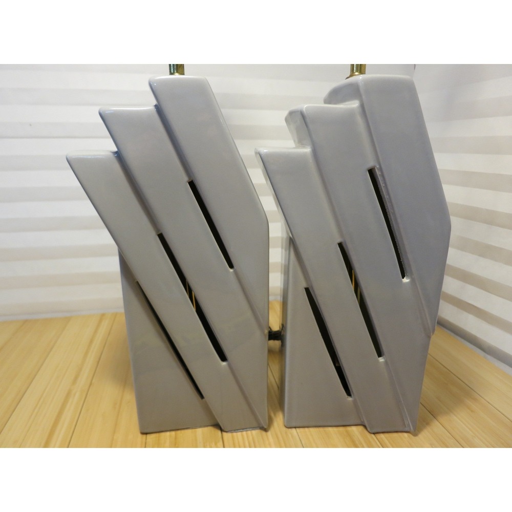Vintage 1988 Harris Lamps Gray Geometric Modern 3-Stage Step Lamps (Set of 2) - Picture 10 of 12